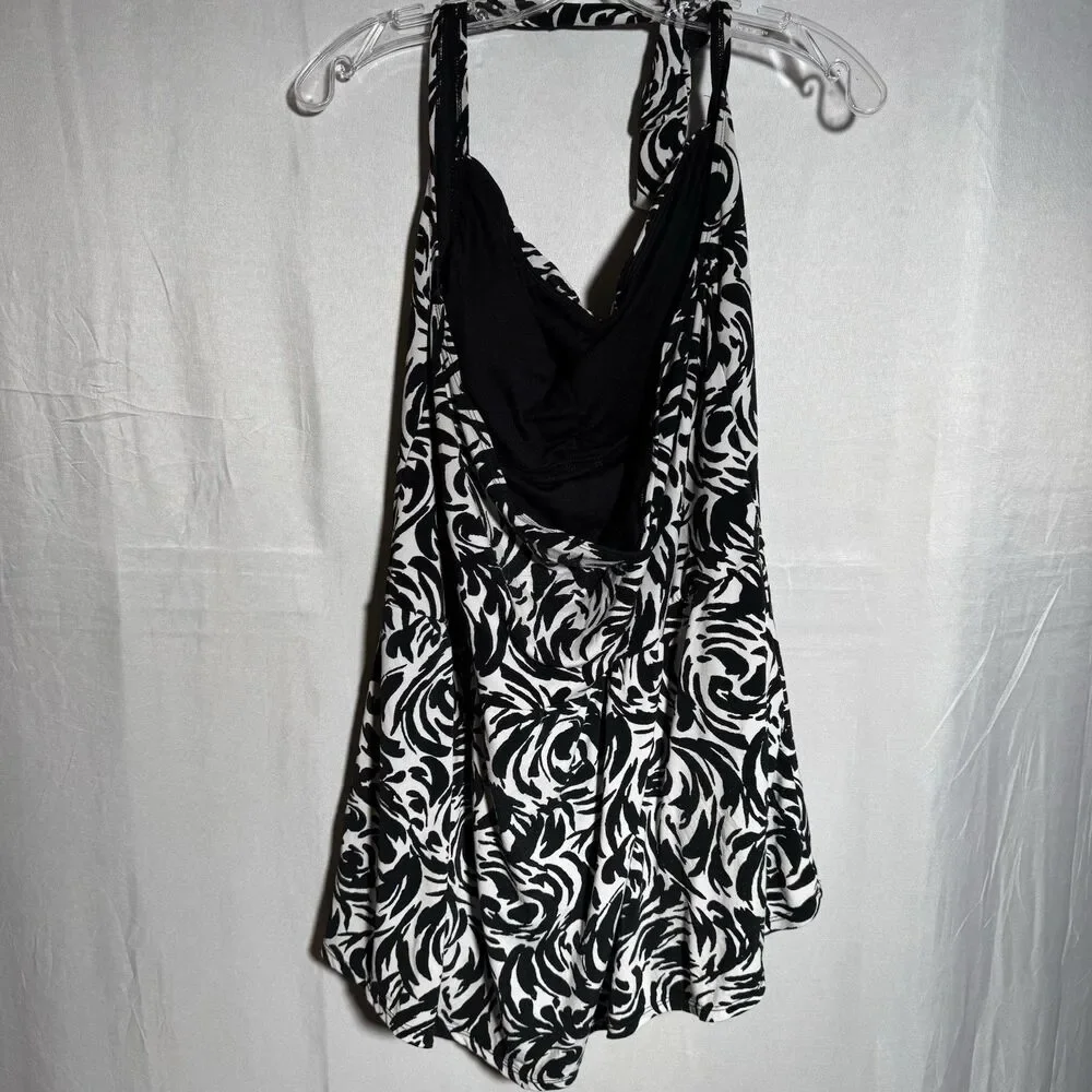 Catalina Swim Dress 3X 22W-24W Black White Floral Plus Size One Piece Skirt